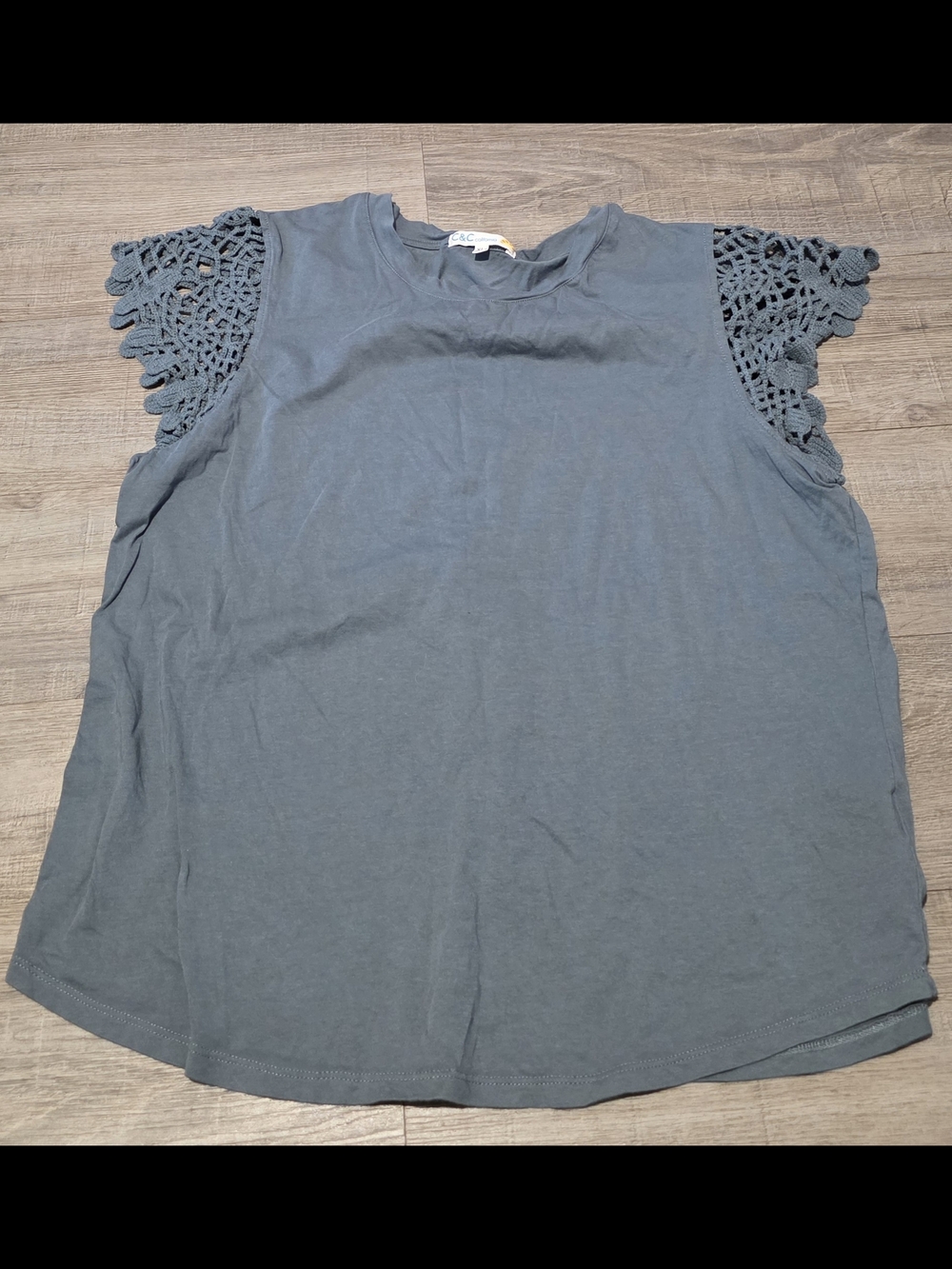 Blue  Top With Lacey Sleeve